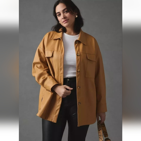 Maeve Jackets & Blazers - Anthropologie Maeve Faux Leather Shirt Jacket Sz M